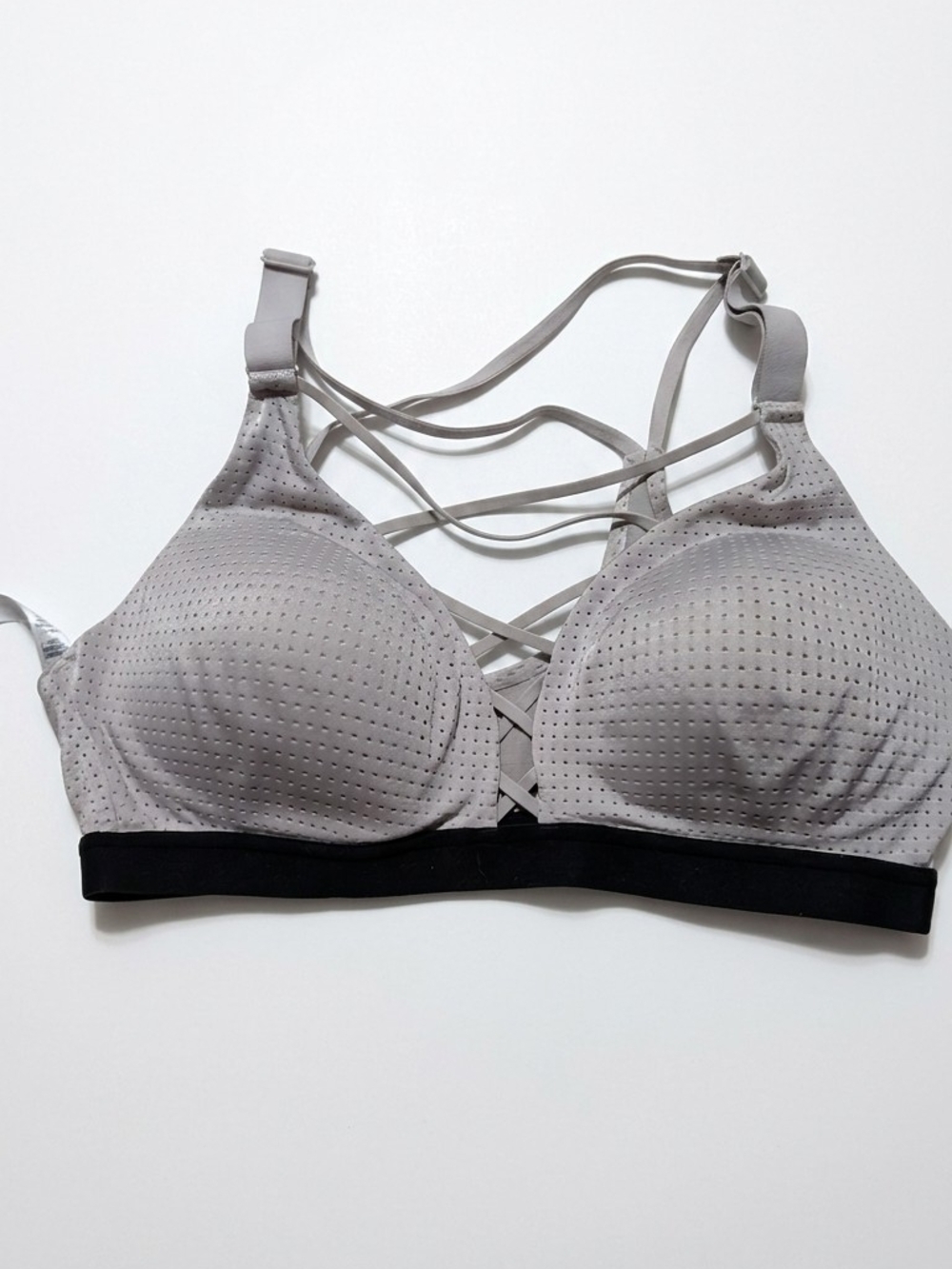 Perforated Light Gray Strappy Bralette with Black Band - Women Intimates